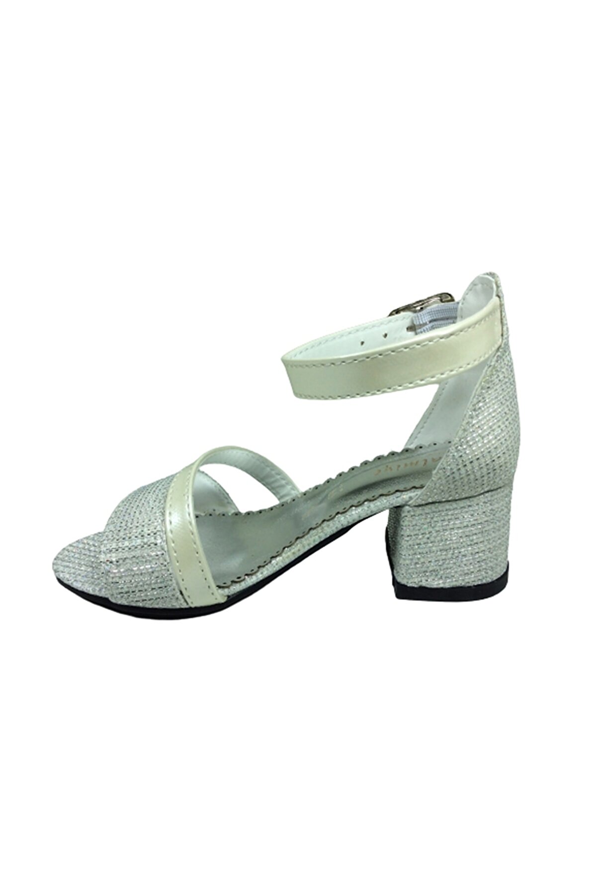 1506 (Plm) Pati̇k Sedef Ekru Si̇mli̇ Bi̇lekten Tokalı Kız Çocuk Topuklu Ayakkabı Abi̇ye