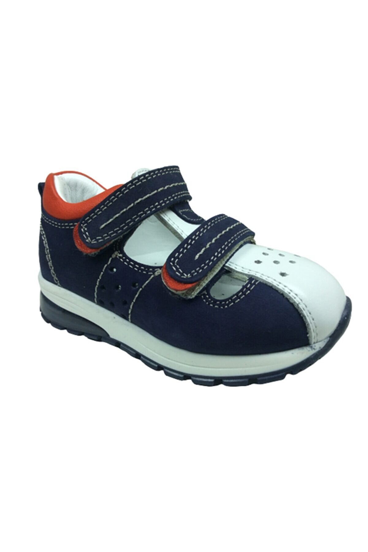 Ortopedi̇kal Bebek Erkek Çocuk Sandalet Laci̇vert-Beyaz 2 Cırtlı Deri̇