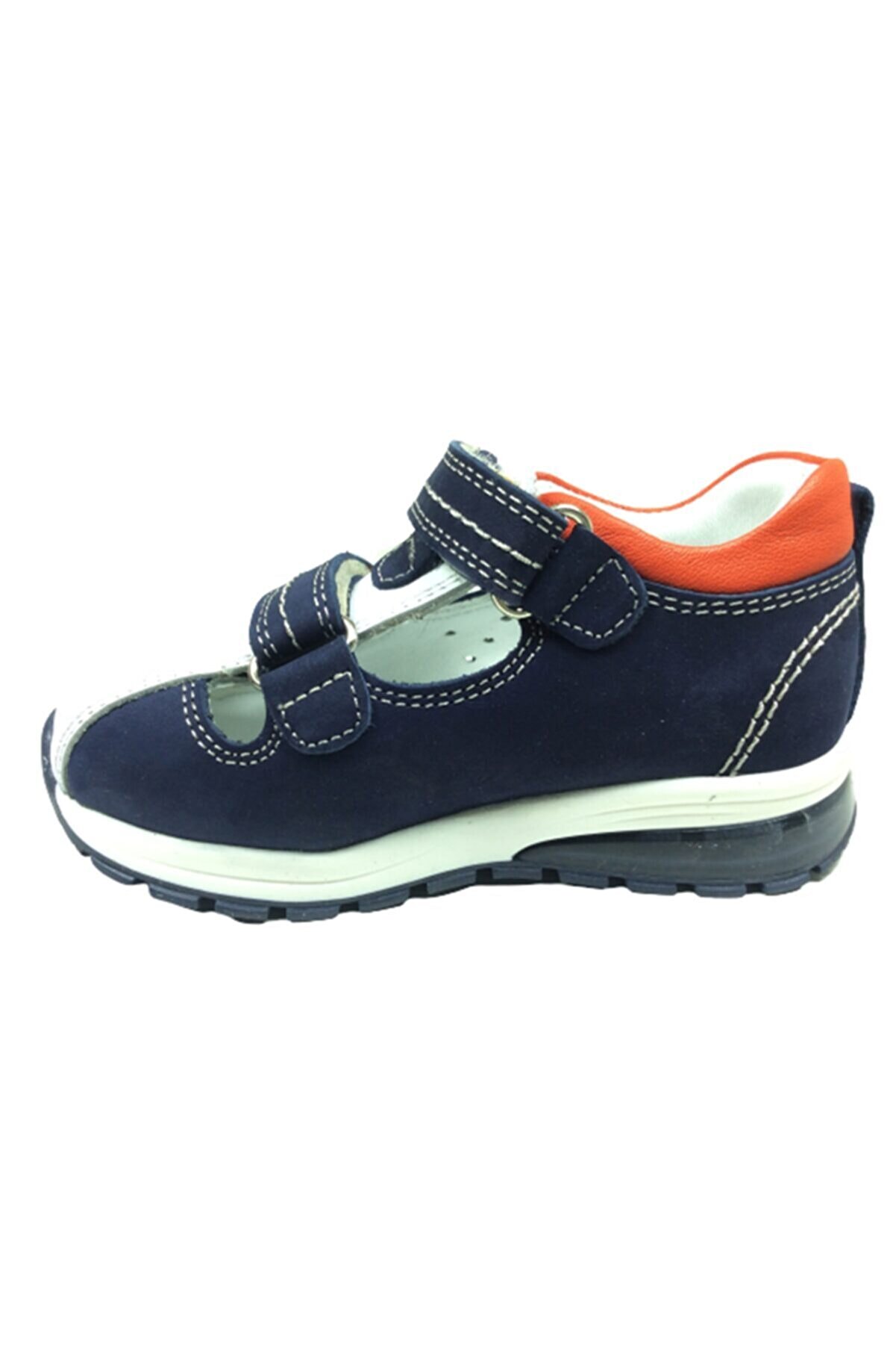 Ortopedi̇kal Bebek Erkek Çocuk Sandalet Laci̇vert-Beyaz 2 Cırtlı Deri̇