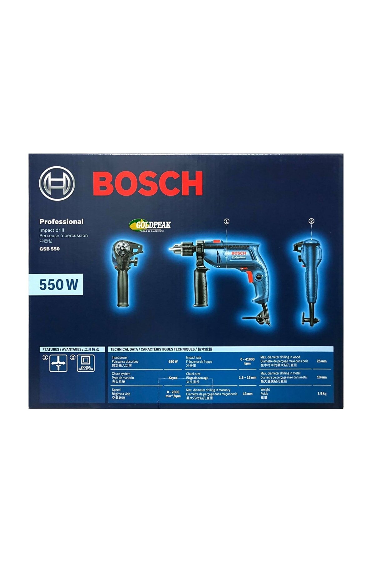 Bosch Gsb 550 Profesyonel Darbeli̇ Matkap + 41 Parça X-Li̇ne Delme Vi̇dalama Matkap Ucu Lokma Seti̇