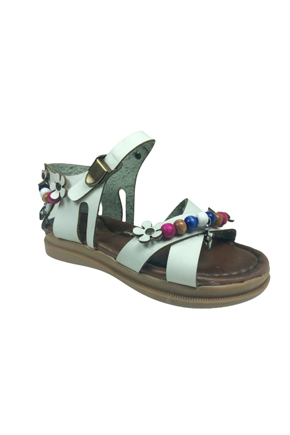 Grafen Pati̇k Kız Çocuk Sandalet Beyaz Çapraz Atkılı Boncuklu Günlük Ayakkabı