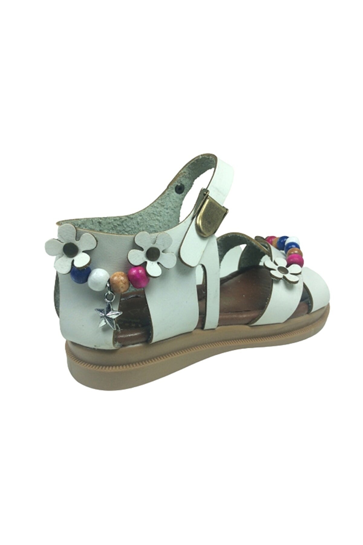 Grafen Pati̇k Kız Çocuk Sandalet Beyaz Çapraz Atkılı Boncuklu Günlük Ayakkabı