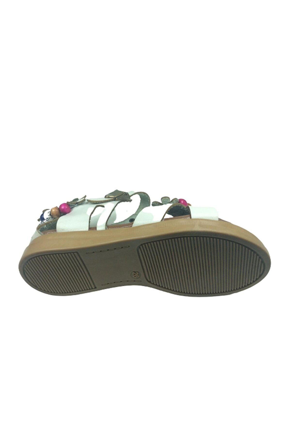 Grafen Pati̇k Kız Çocuk Sandalet Beyaz Çapraz Atkılı Boncuklu Günlük Ayakkabı