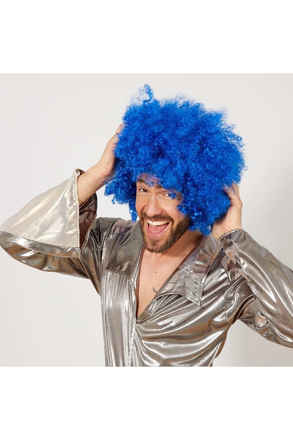 Go İthalat Mavi̇ Renk Kıvırcık Afro Bonus Peruk (4178)