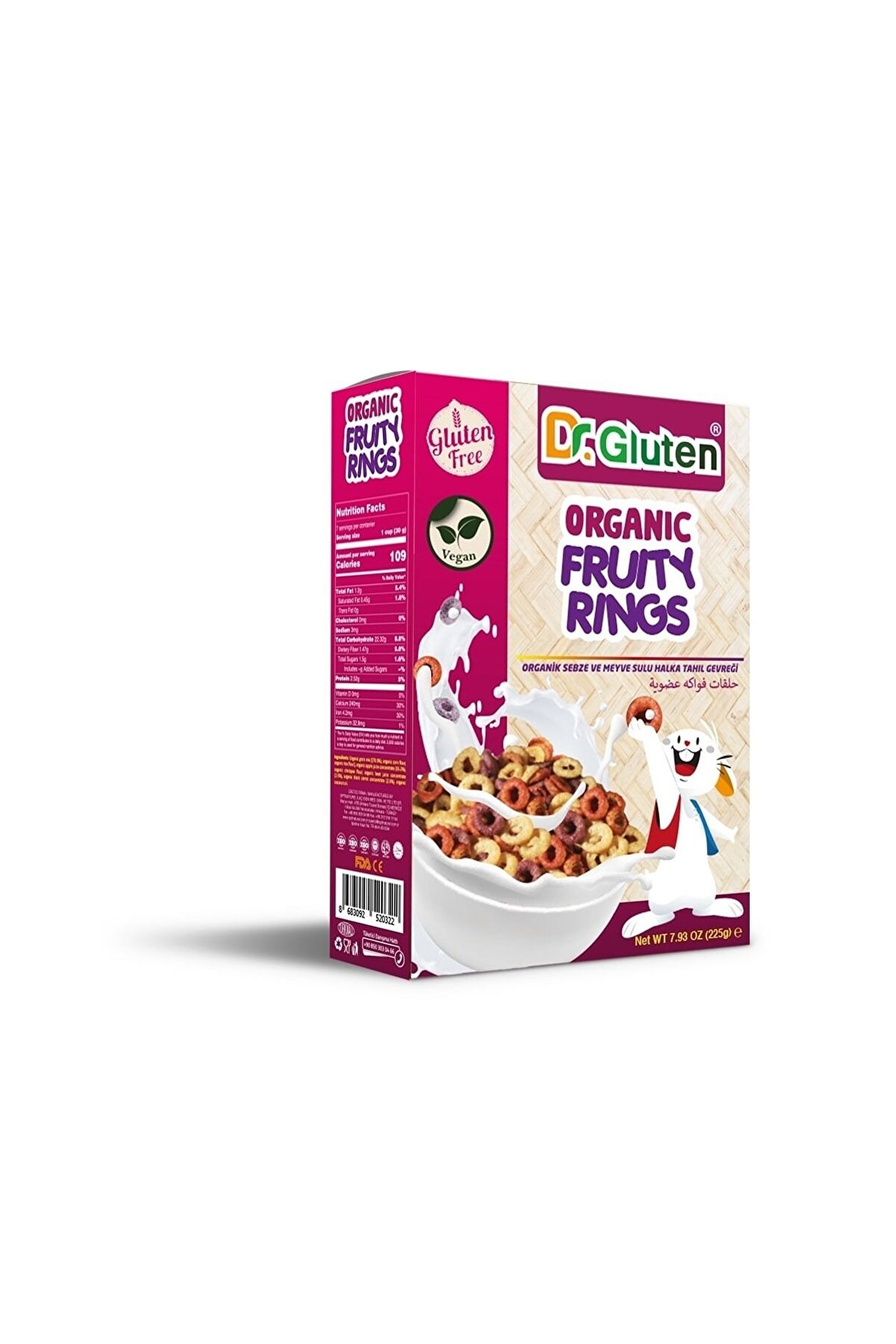 Dr.Gluten Dr. Gluten Organik Glutensiz Sebze Ve Meyve Sulu Halka Tahıl Gevreği 225 G