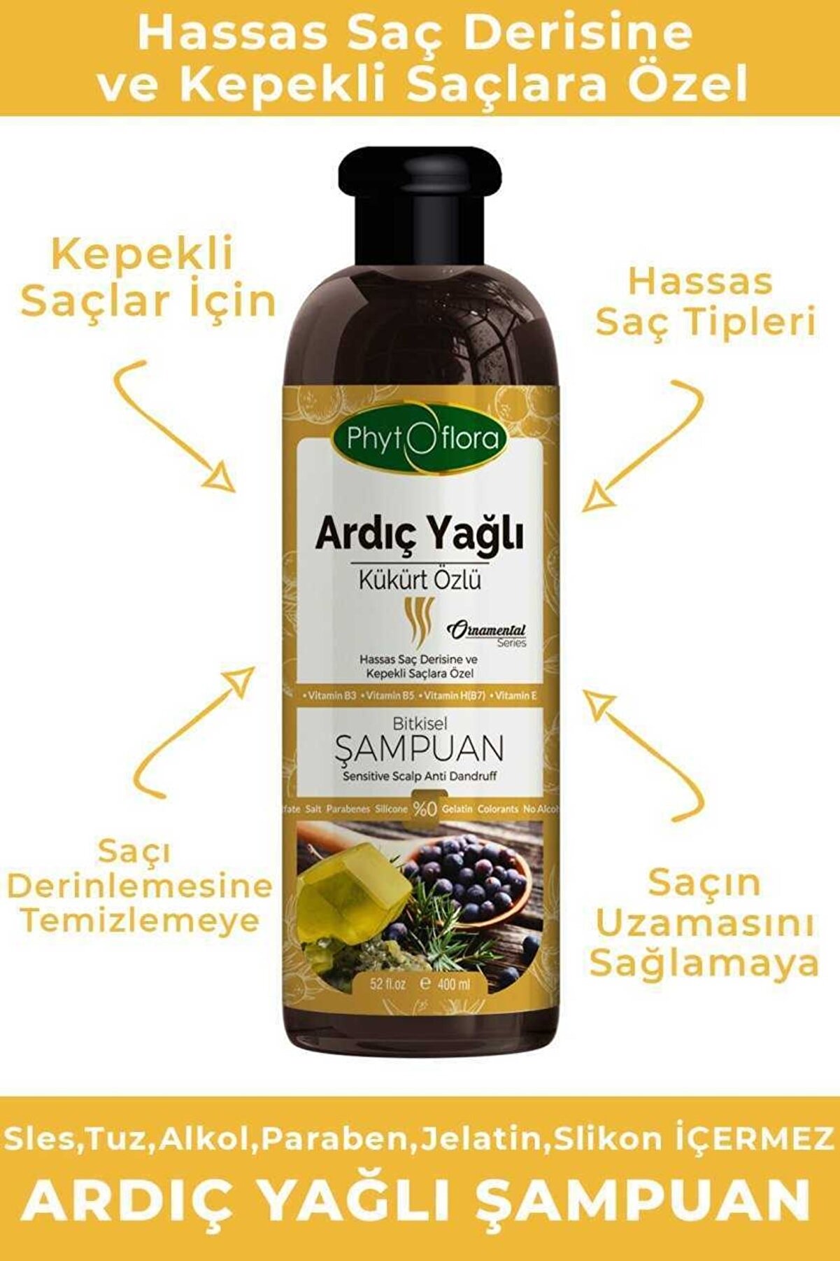 Tuzsuz Hassas Saç Deri̇si̇ne Ve Kepekli̇ Saçlara Özel Ardıç Yağlı Bi̇tki̇sel Şampuan