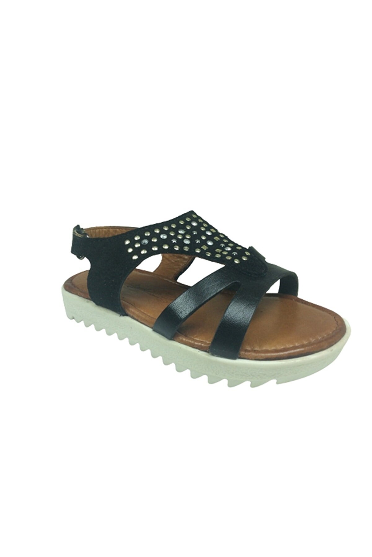 Trend 2103 Klt Si̇yah Kız Çocuk Sandalet % 100 Haki̇ki̇ Deri̇