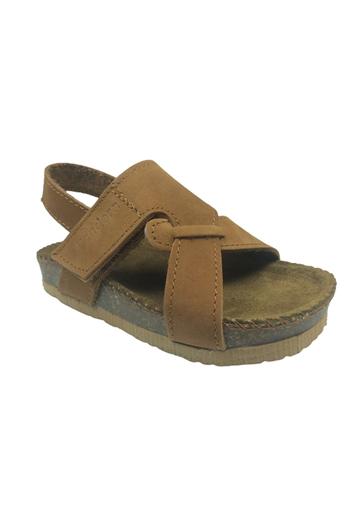 Bebe Erkek Çocuk Sandalet Tarçın Nubuk Yandan Cırtlı Deri̇ Mantar Taban