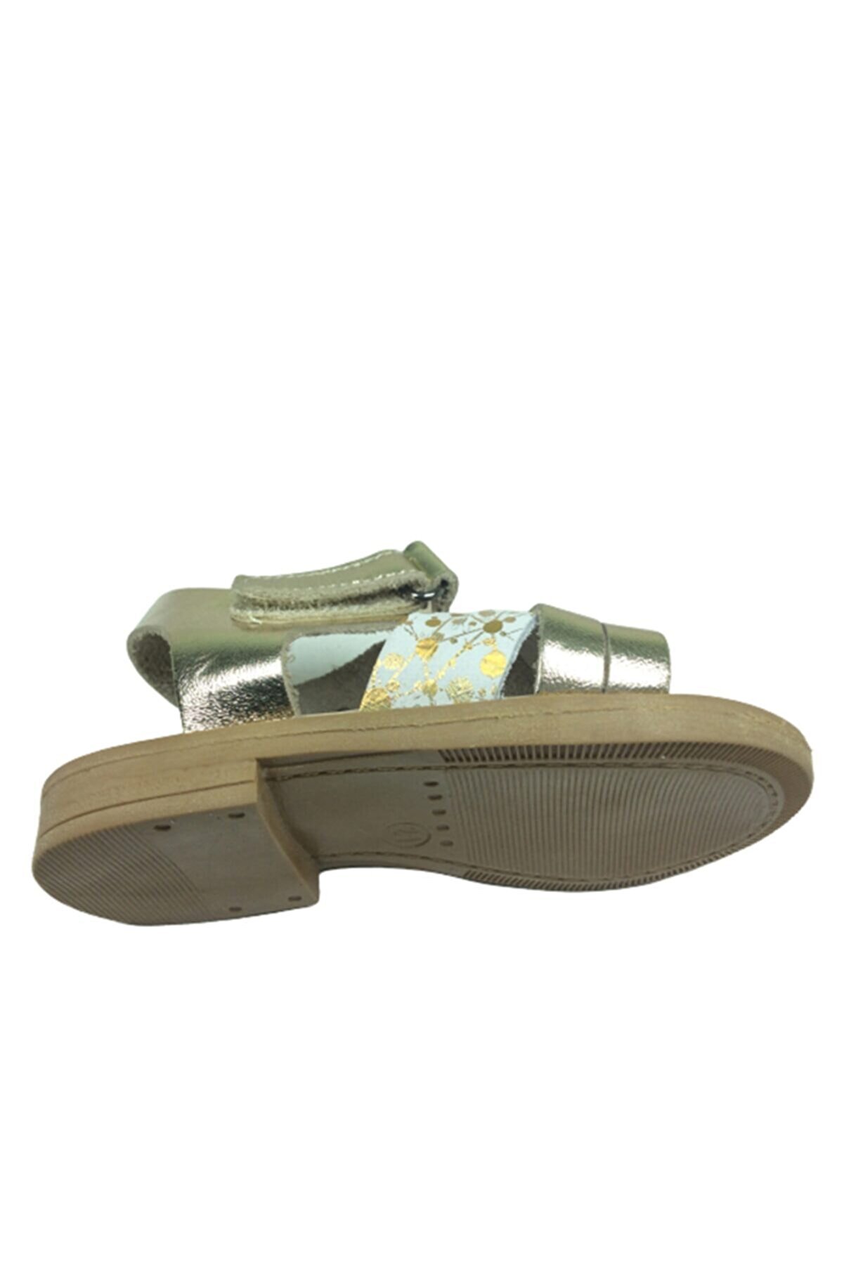 Bebe Kız Çocuk Sandalet  Dore Baskılı Önü Çapraz Atkılı Bi̇lekten Cırtlı Deri̇ Ht Taban
