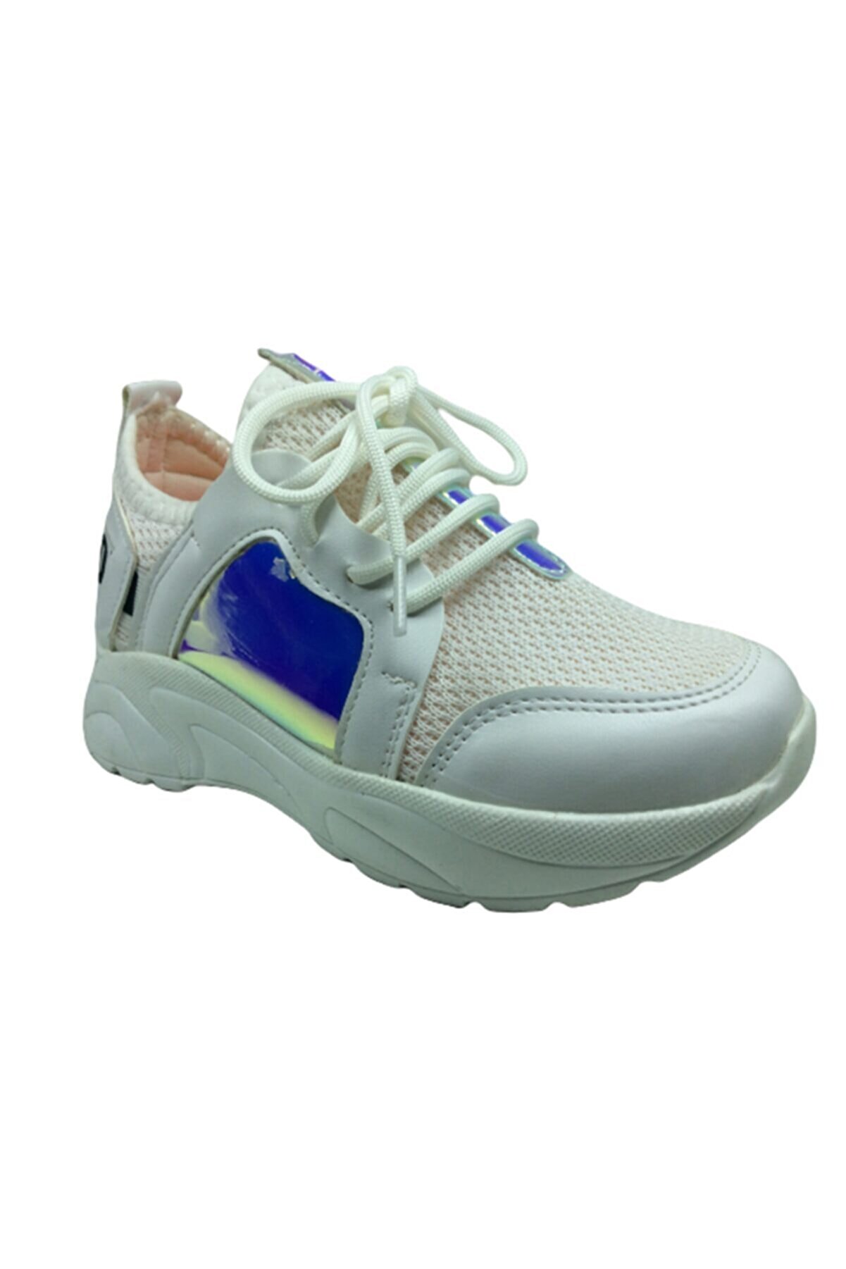 Pati̇k Beyaz Pembemsi̇ Hologramlı Kız Çocuk Günlük Spor Ayakkabı Bağcıklı Tri̇ko