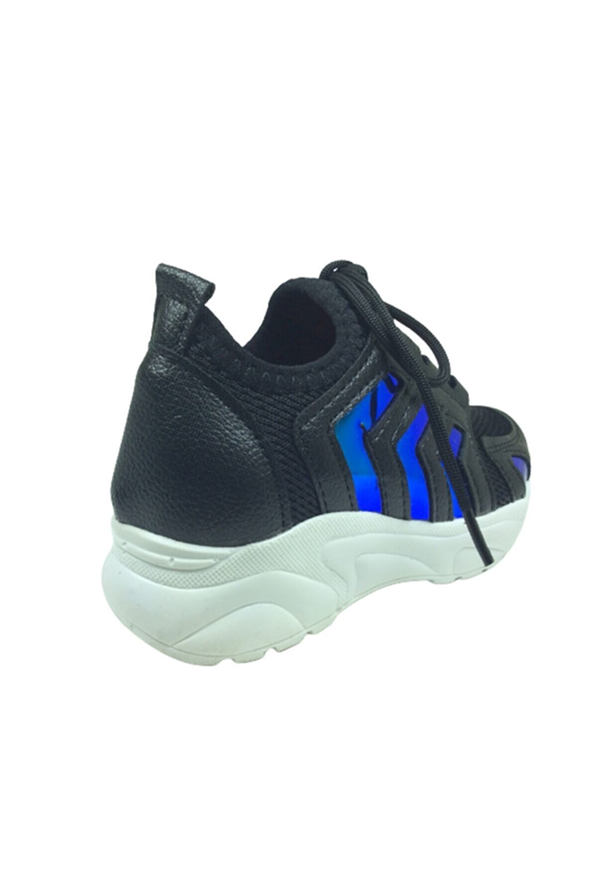 Pati̇k Si̇yah Mavi̇ Hologramlı Çavuş Desen Kız Çocuk Günlük Spor Ayakkabı Bağcıklı Tri̇ko