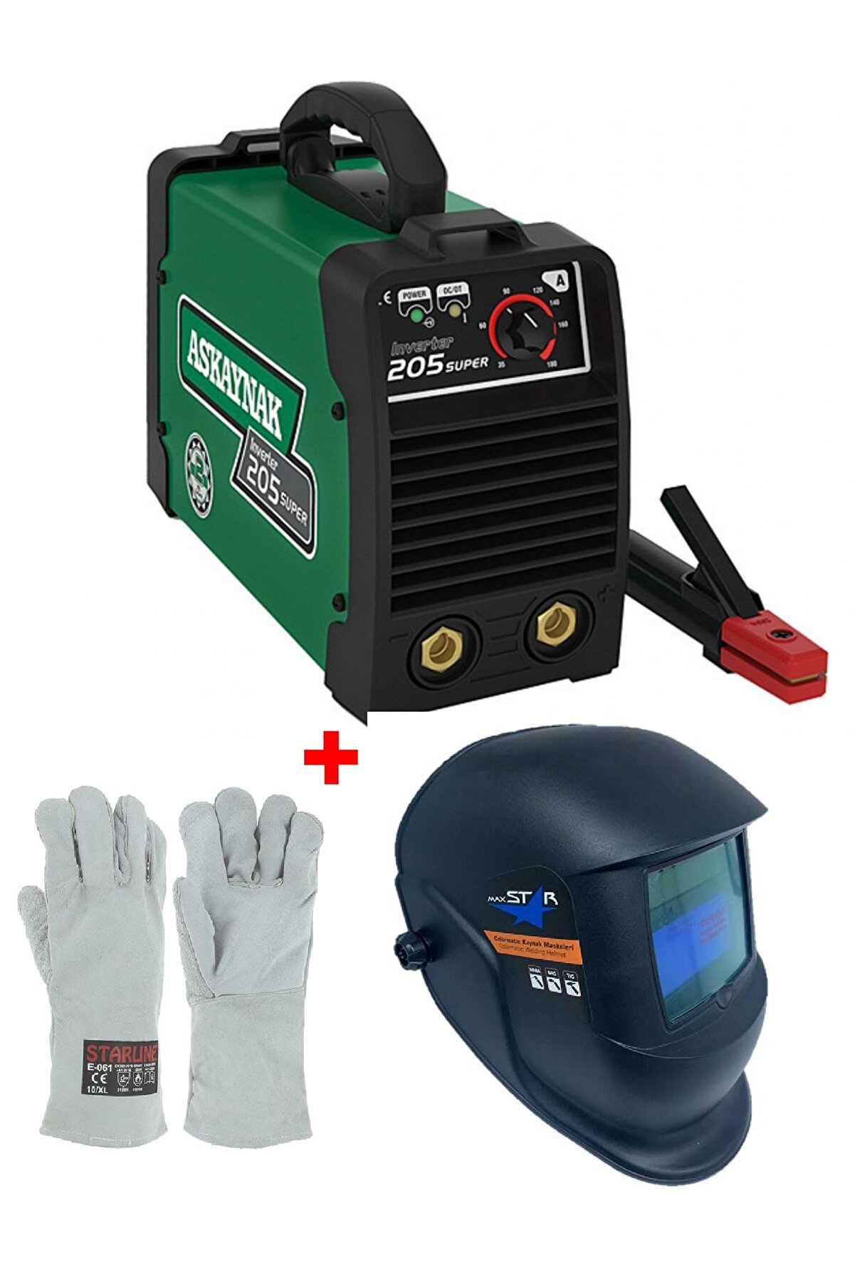 Askaynak 205 Inverter Kaynak Maki̇nası 180A + Maxstar Kaynak Maskesi̇ + Starli̇ne Kaynak Eldi̇veni̇