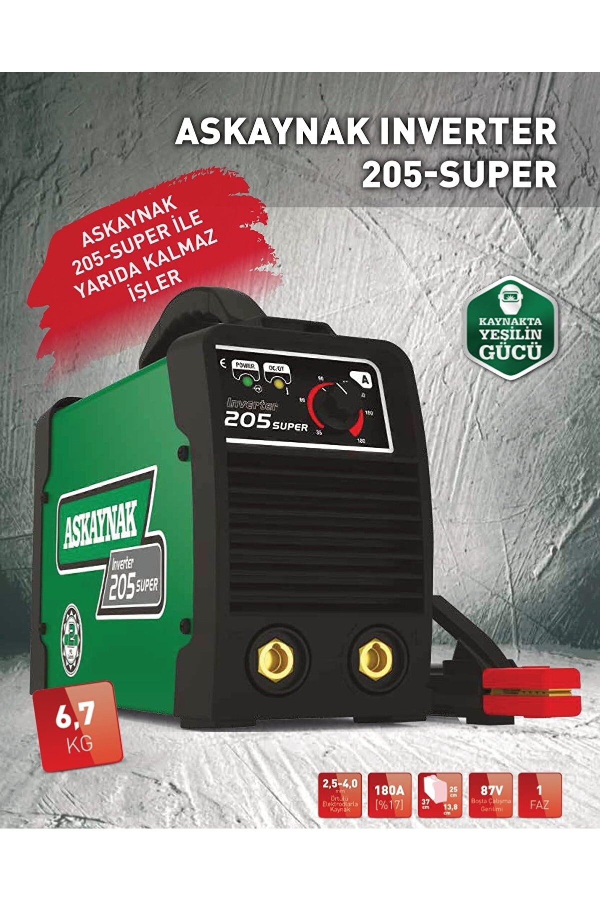 Askaynak 205 Inverter Kaynak Maki̇nası 180A + Maxstar Kaynak Maskesi̇ + Starli̇ne Kaynak Eldi̇veni̇