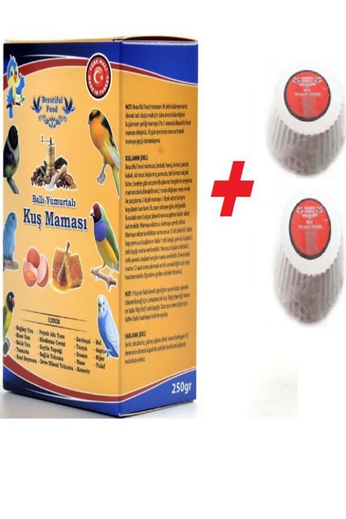 Beauti̇ful Food Kuş Maması Ballı Yumurtalı Kuş Maması 250 Gr Muhabbet Ve Kanarya Kuşları I&ccedil;i̇n Mama + Gaga Taşı