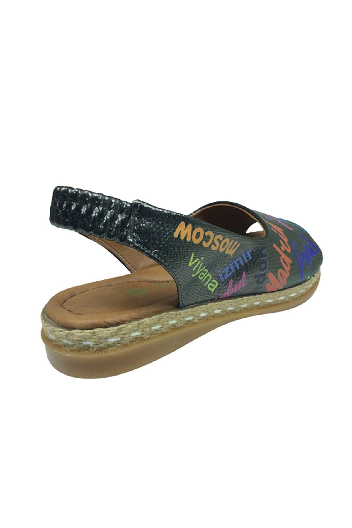 1506 (Plm) Fi̇let Kız Sandalet Plati̇n Baskı Desenli̇ Yazılı Arkası Lasti̇kli̇