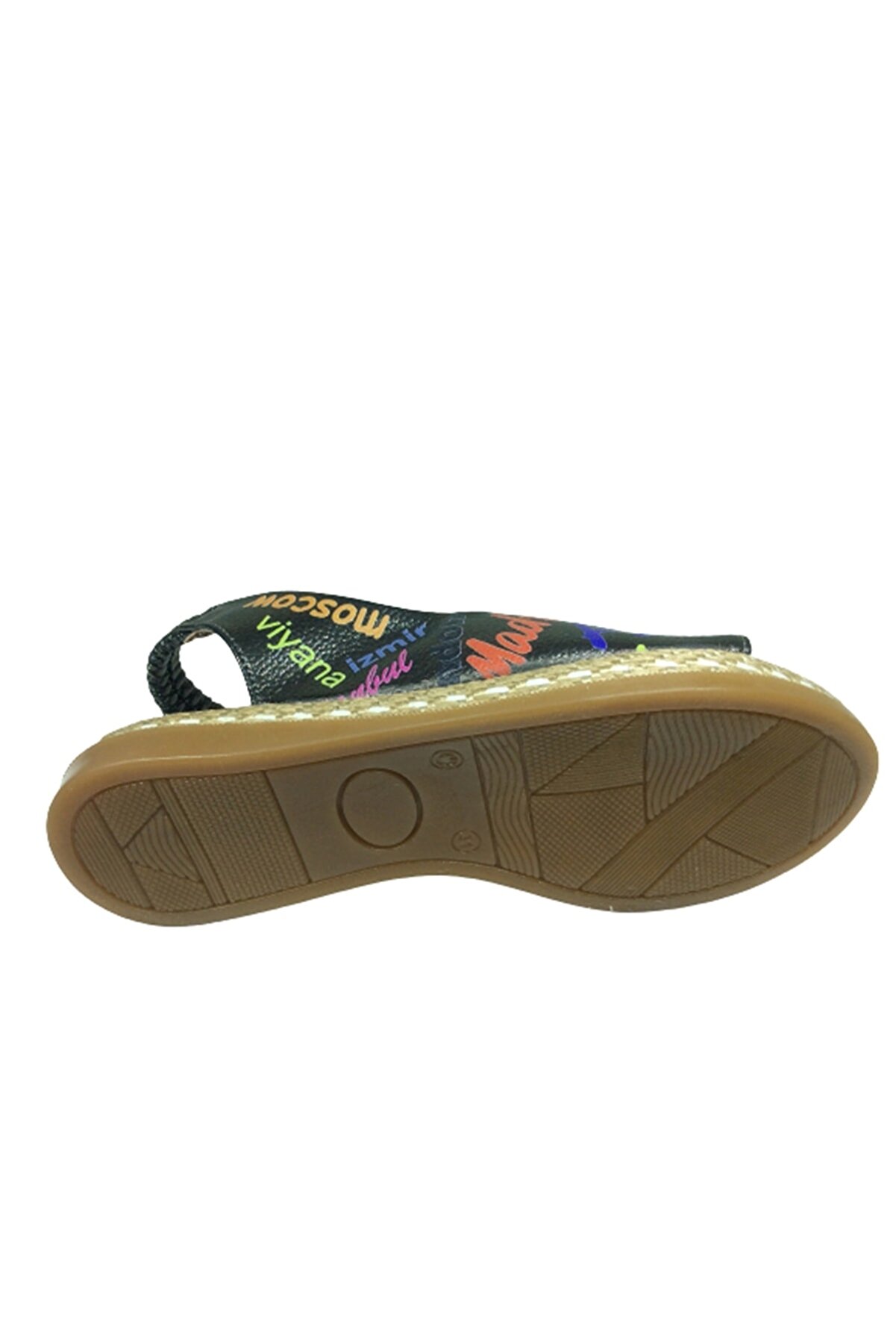 1506 (Plm) Fi̇let Kız Sandalet Plati̇n Baskı Desenli̇ Yazılı Arkası Lasti̇kli̇