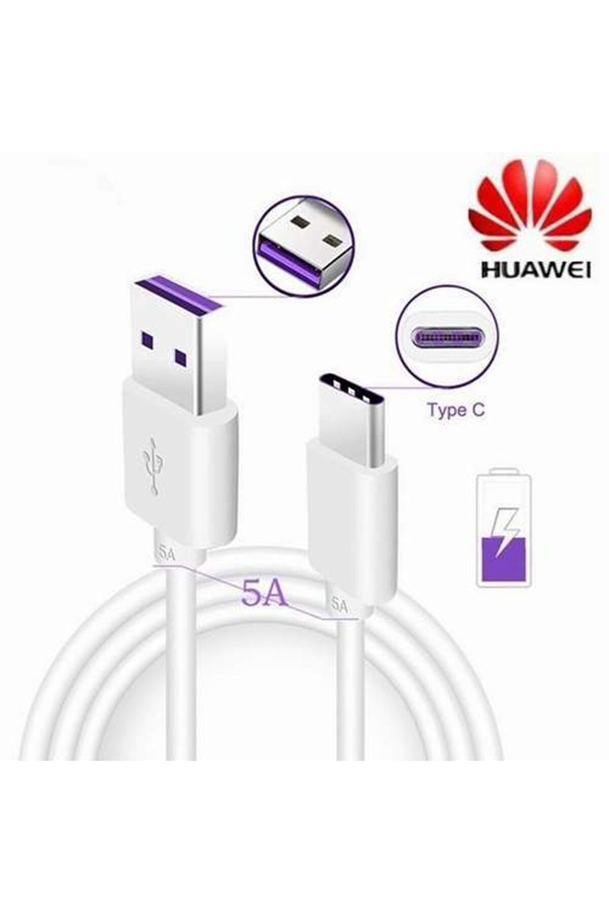 Day Orji̇nal Huawei̇ P20 Pro Type C 5A 1M Mor Hızlı Şarj Ve Data Kablosu