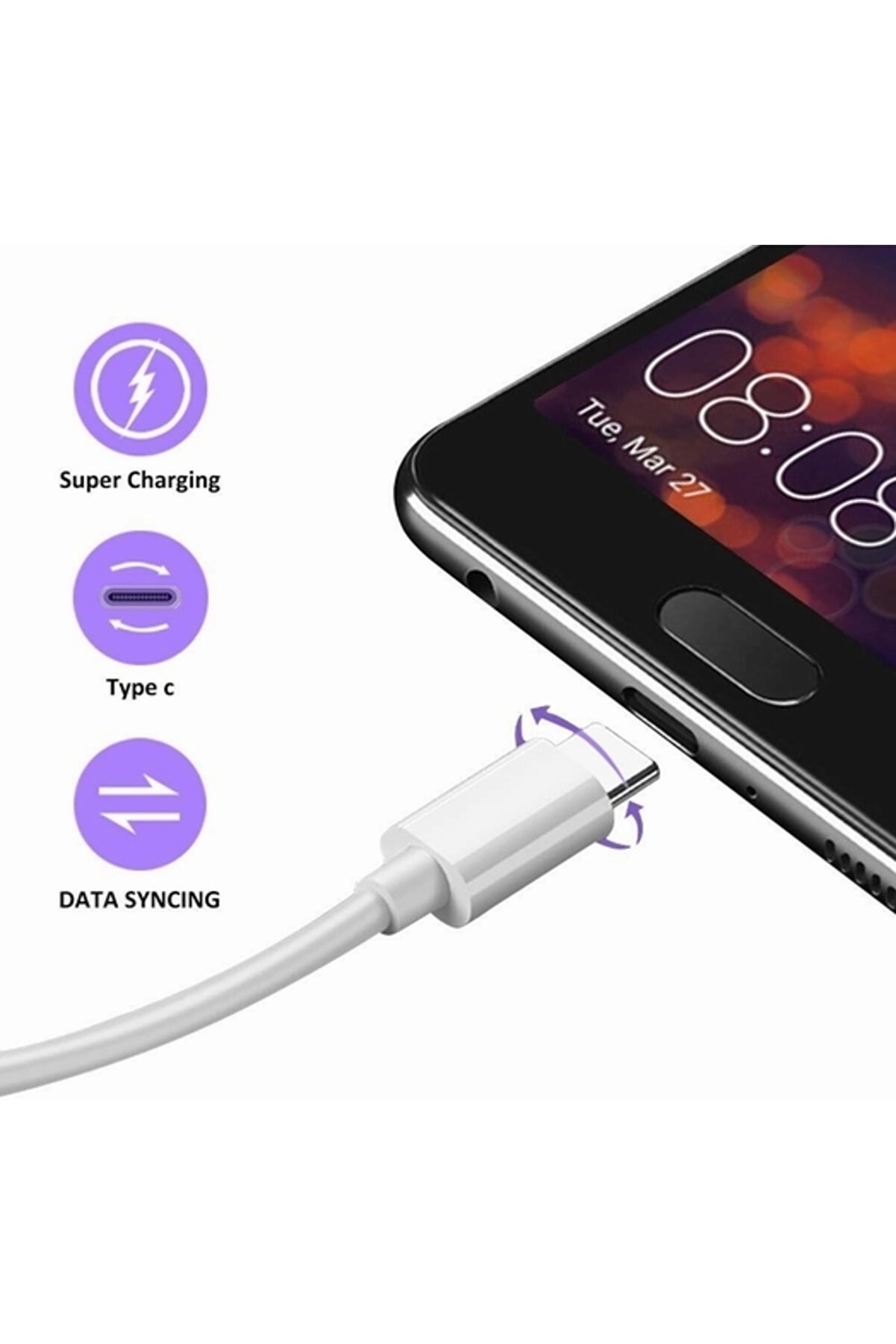 Day Orji̇nal Huawei̇ P20 Pro Type C 5A 1M Mor Hızlı Şarj Ve Data Kablosu