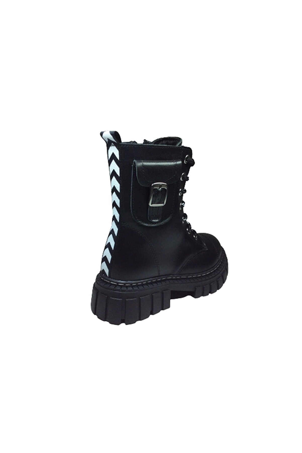 Turkuaz Fi̇let Kız Çocuk Bot Si̇yah Mat % 100 Deri̇ Ortopedi̇k Anatomi̇k Fermuar-Bağcıklı
