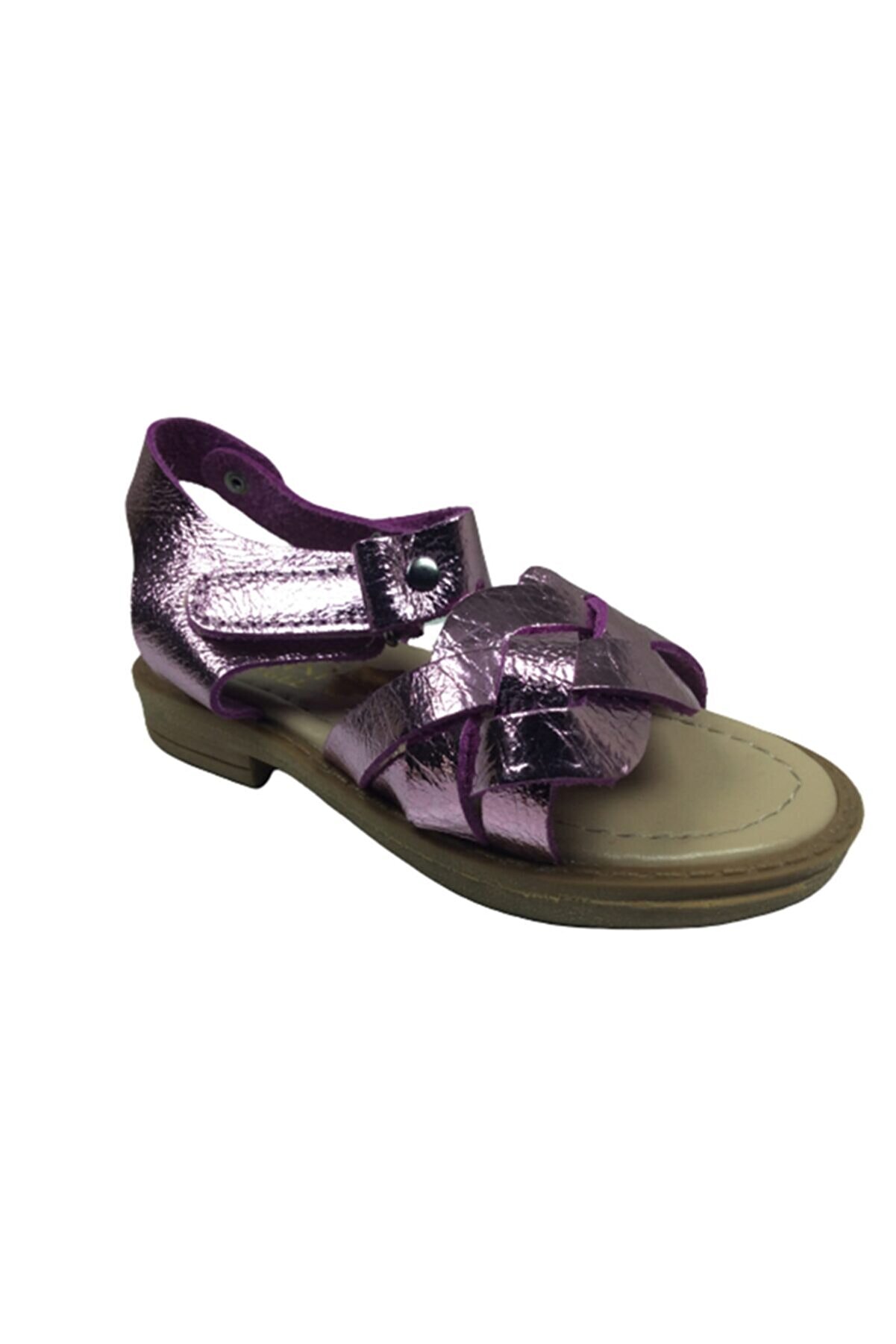 Bebe Kız Çocuk Sandalet  Pembe Si̇mli̇ Önü Çapraz Atkılı Bi̇lekten Cırtlı Deri̇ Ht Taban