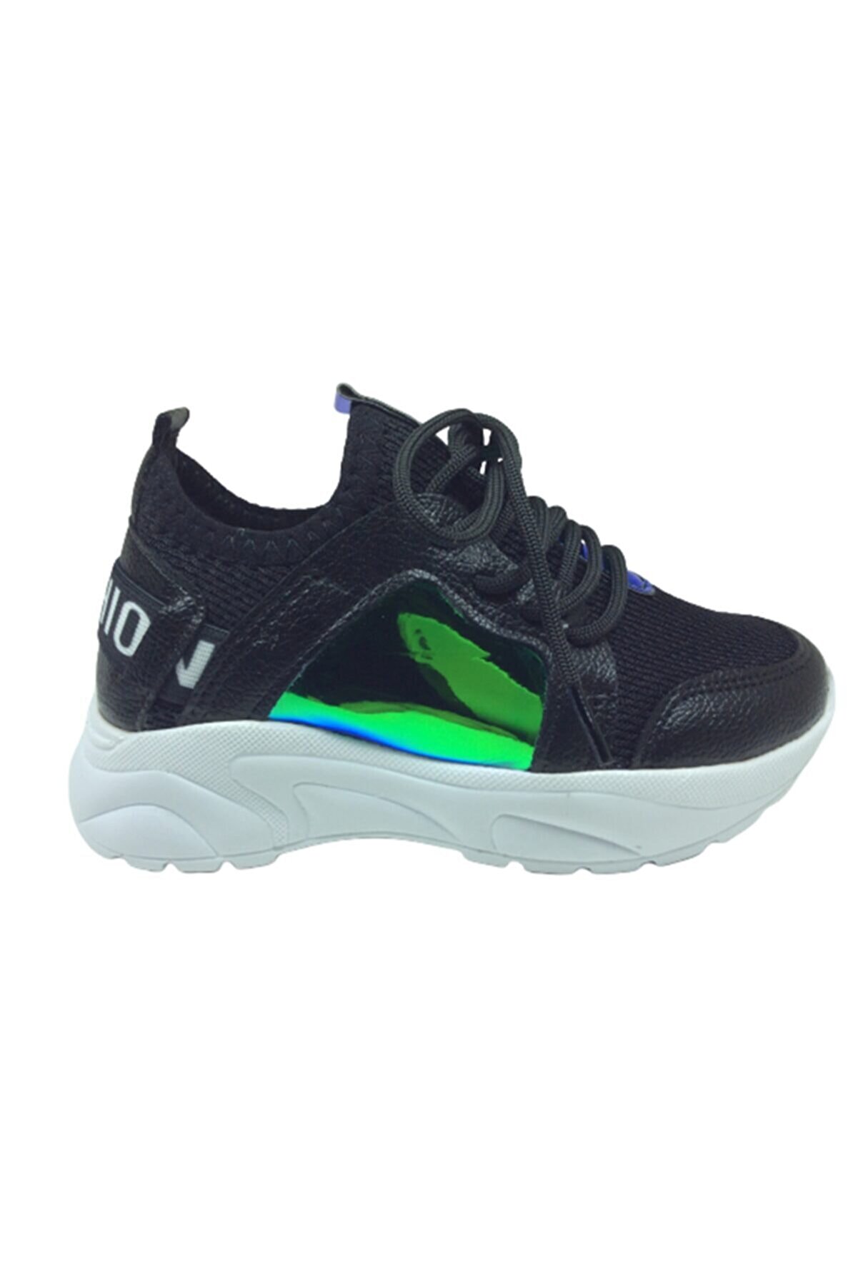 grafen Patik Siyah Mavi Hologramlı Kız Çocuk Günlük Spor Ayakkabı Bağcıklı Triko