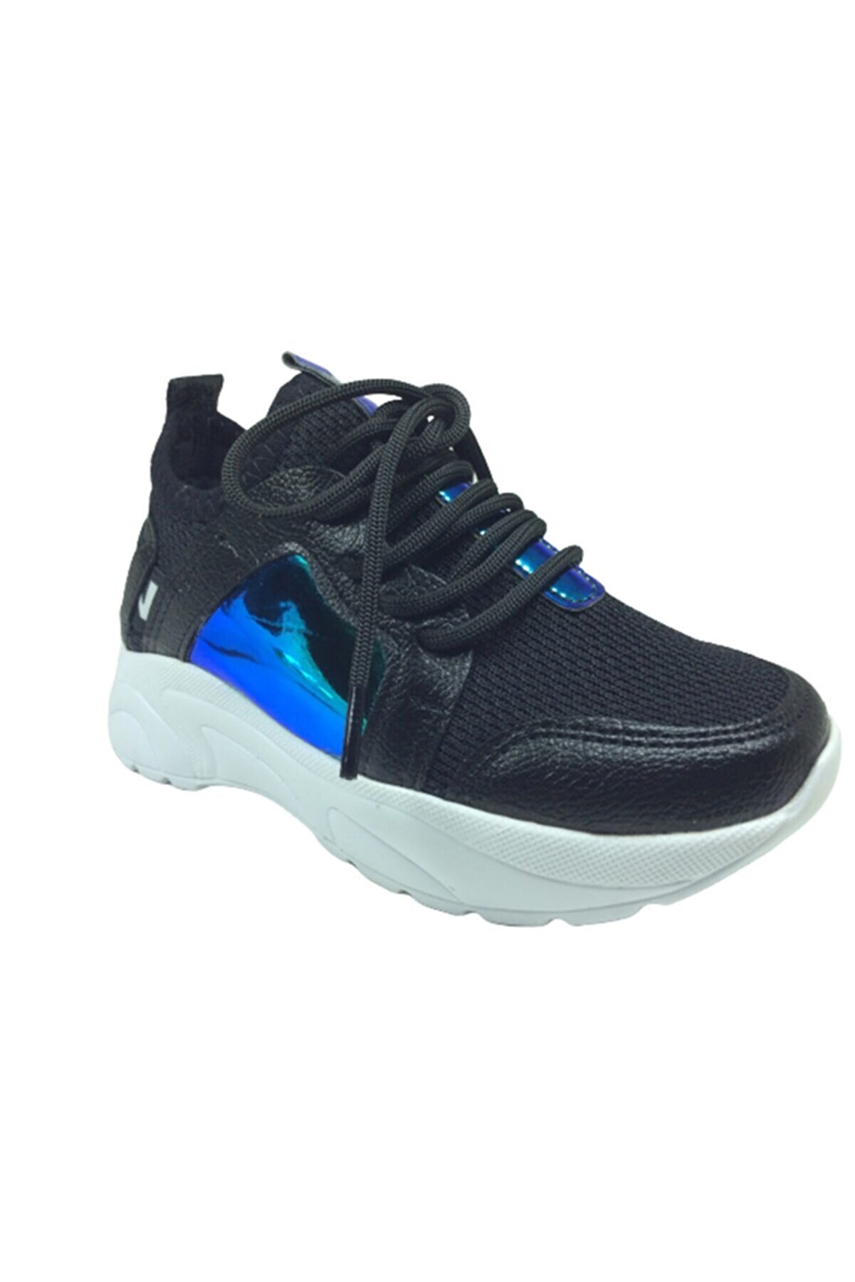 Pati̇k Si̇yah Mavi̇ Hologramlı Kız Çocuk Günlük Spor Ayakkabı Bağcıklı Tri̇ko
