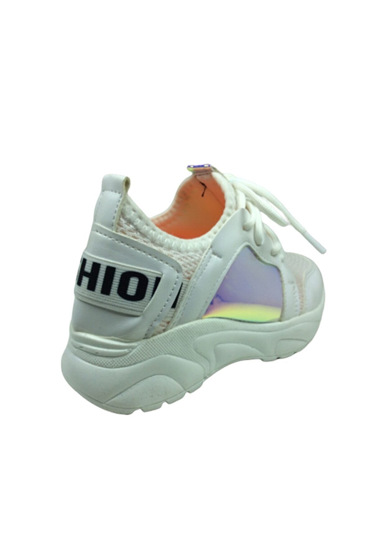 Pati̇k Beyaz Pembemsi̇ Hologramlı Kız Çocuk Günlük Spor Ayakkabı Bağcıklı Tri̇ko