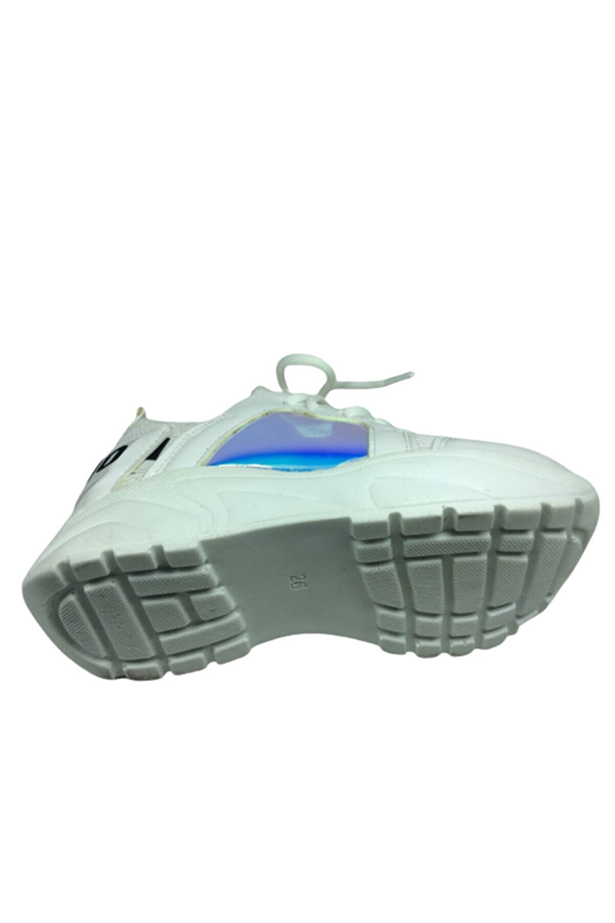 Pati̇k Beyaz Pembemsi̇ Hologramlı Kız Çocuk Günlük Spor Ayakkabı Bağcıklı Tri̇ko