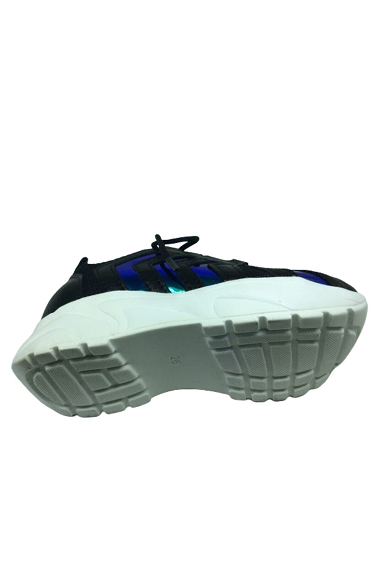 Pati̇k Si̇yah Mavi̇ Hologramlı Çavuş Desen Kız Çocuk Günlük Spor Ayakkabı Bağcıklı Tri̇ko