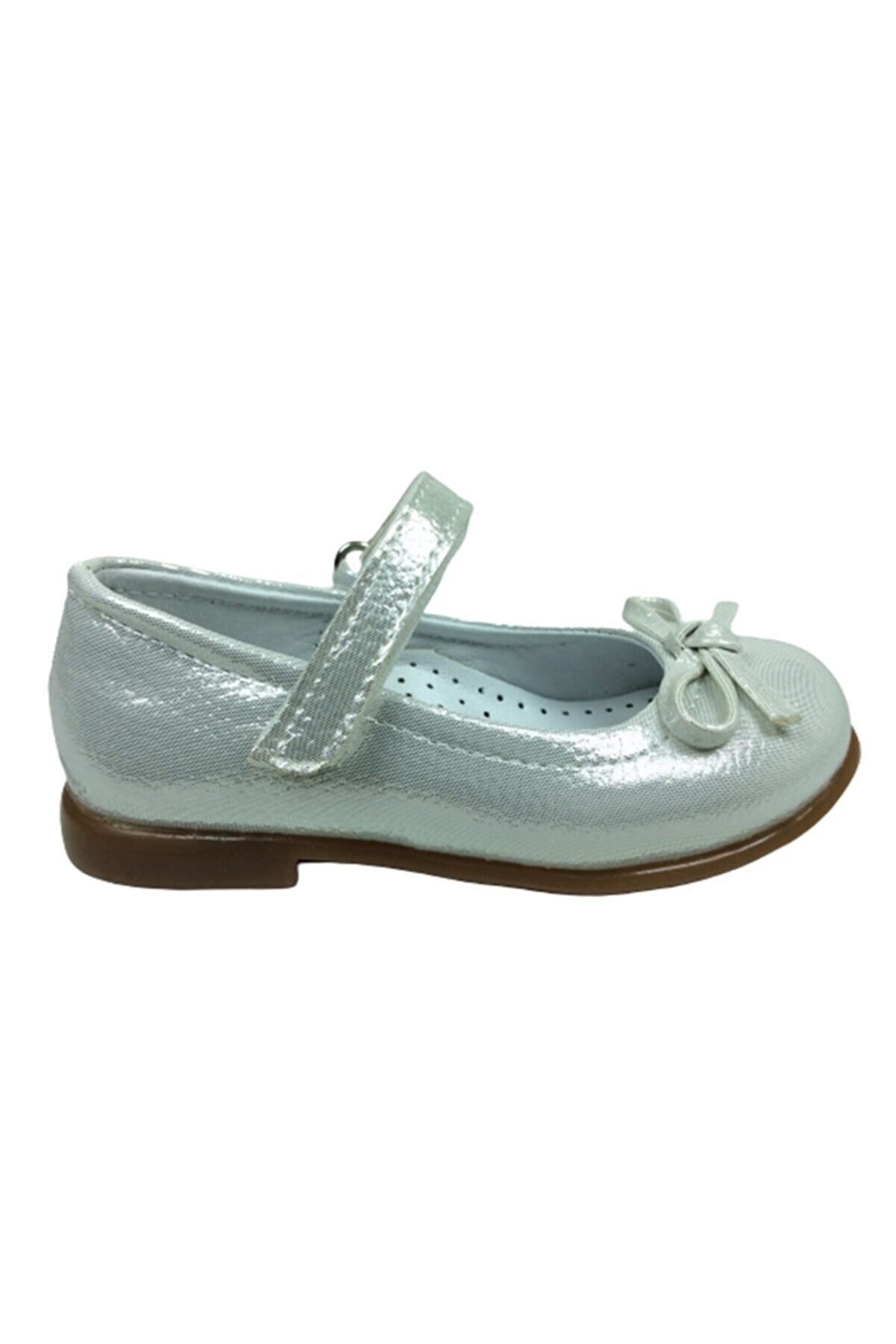 ORTAÇ Ortopedika Bebe babet Gümüş Parlak Kız Çocuk Ayakkabı Cırtlı Içi Deri