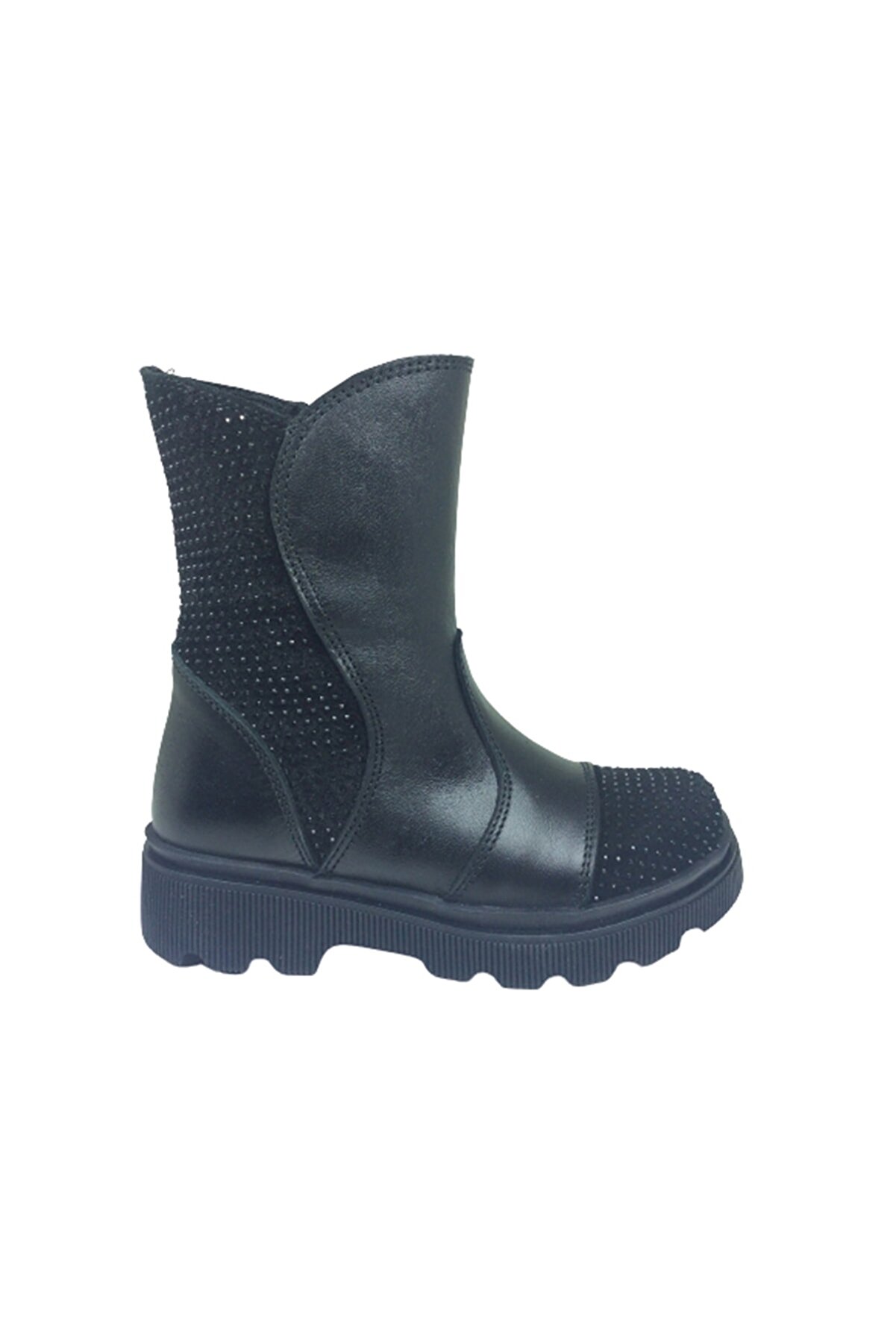 fikretbebe Ortopedika Lolita Patik Kız Çocuk Bot Siyah Taşlı % 100 Deri Anatomik