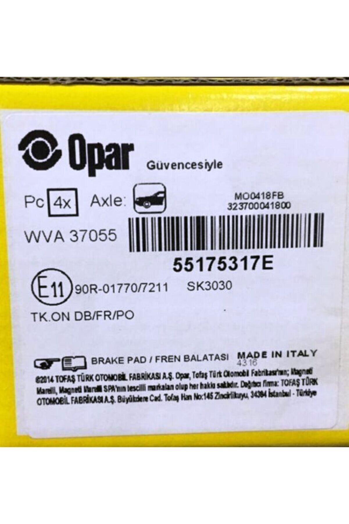 (Op 55175317E) Fi̇at Doblo 1.3 Ön Balata
