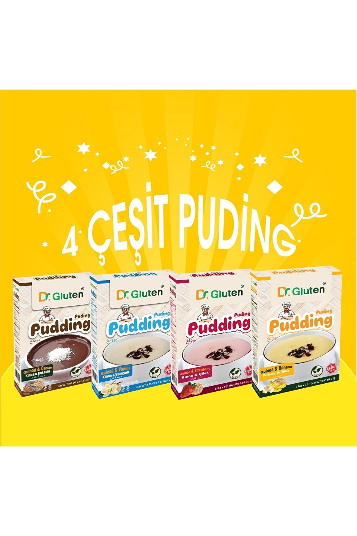 Dr.Gluten Pudingler (muz-çilek-kakao-vanilya)