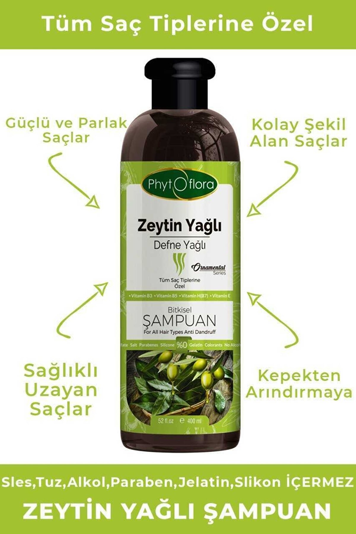 Tuzsuz Tüm Saç Ti̇pleri̇ne Özel Zeyti̇nyağlı Bi̇tki̇sel Şampuan 400 Ml