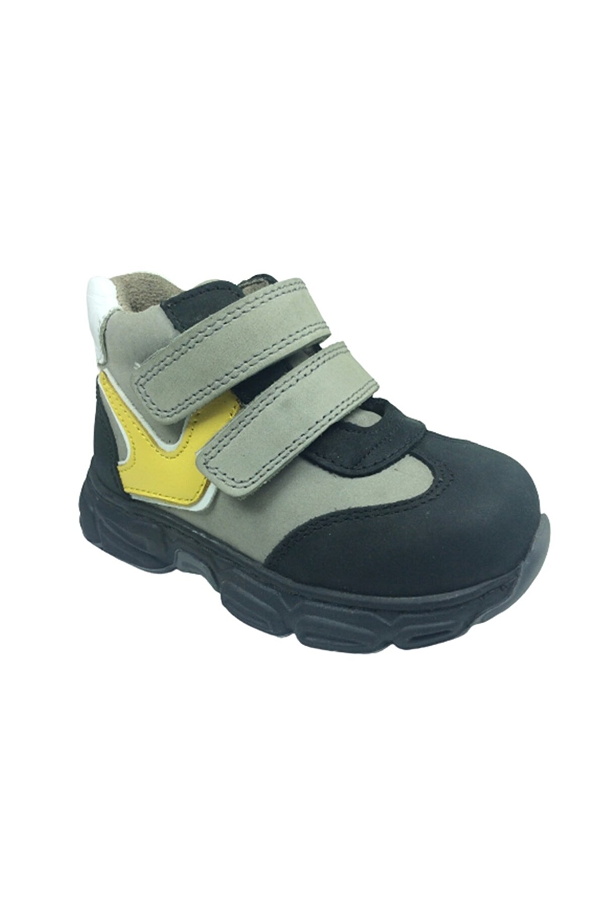 Ortopedi̇kal Bebe Erkek Çocuk Bot Si̇yah-Gri̇ Cırtlı % 100 Deri̇ Ortopedi̇k Anatomi̇k