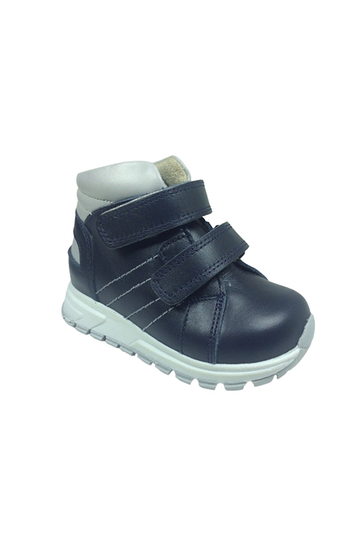 Ortopedi̇kal Bebe Erkek Çocuk Bot Laci̇vert-Gri̇ Cırtlı % 100 Deri̇ Ortopedi̇k Anatomi̇k
