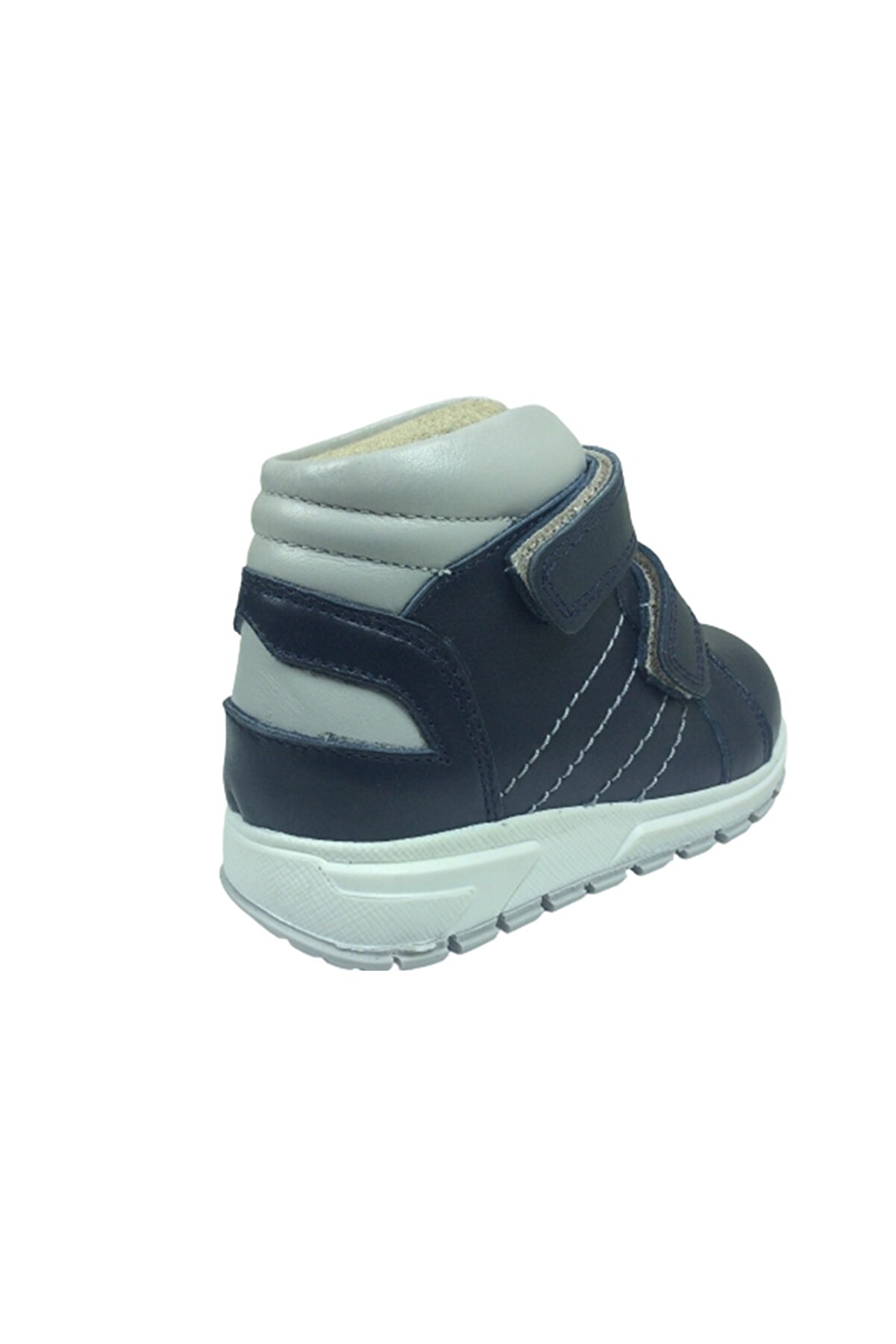 Ortopedi̇kal Bebe Erkek Çocuk Bot Laci̇vert-Gri̇ Cırtlı % 100 Deri̇ Ortopedi̇k Anatomi̇k