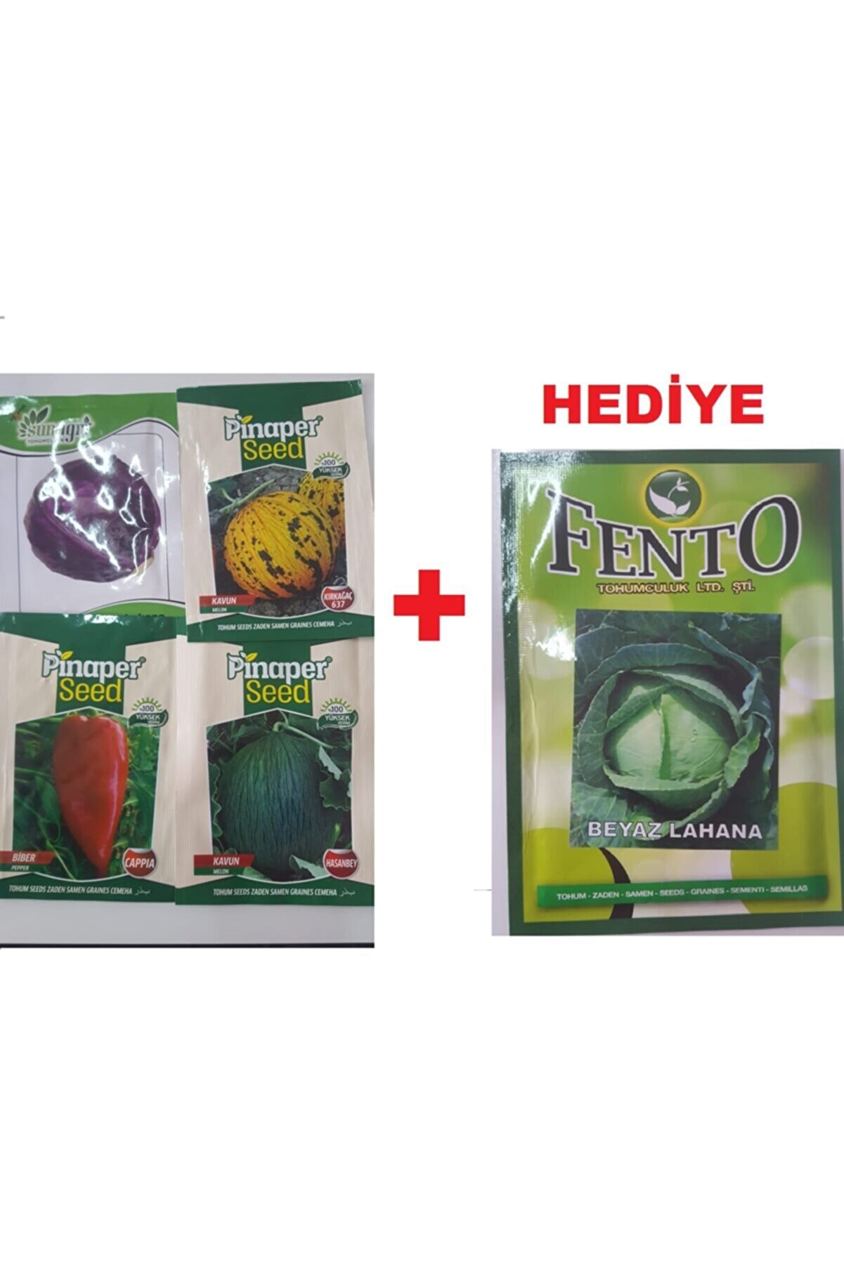 Pi̇naper Seed Kavun Tohum-Kavun Toh.(Hasanbey)-Bi̇ber Toh.(Cappıa)-Kırmızı Lahana Toh. +( Beyaz Lahana Toh.hedi̇ye)