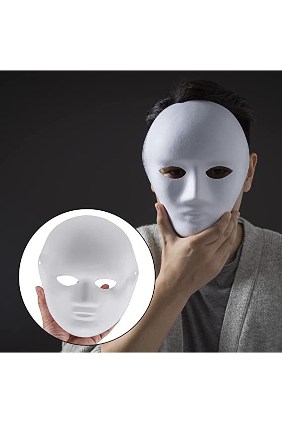 Go İthalat Beyaz Renk Boyanabi̇li̇r Anoni̇m Tam Y&uuml;z Cosplay Maske 24X18 Cm