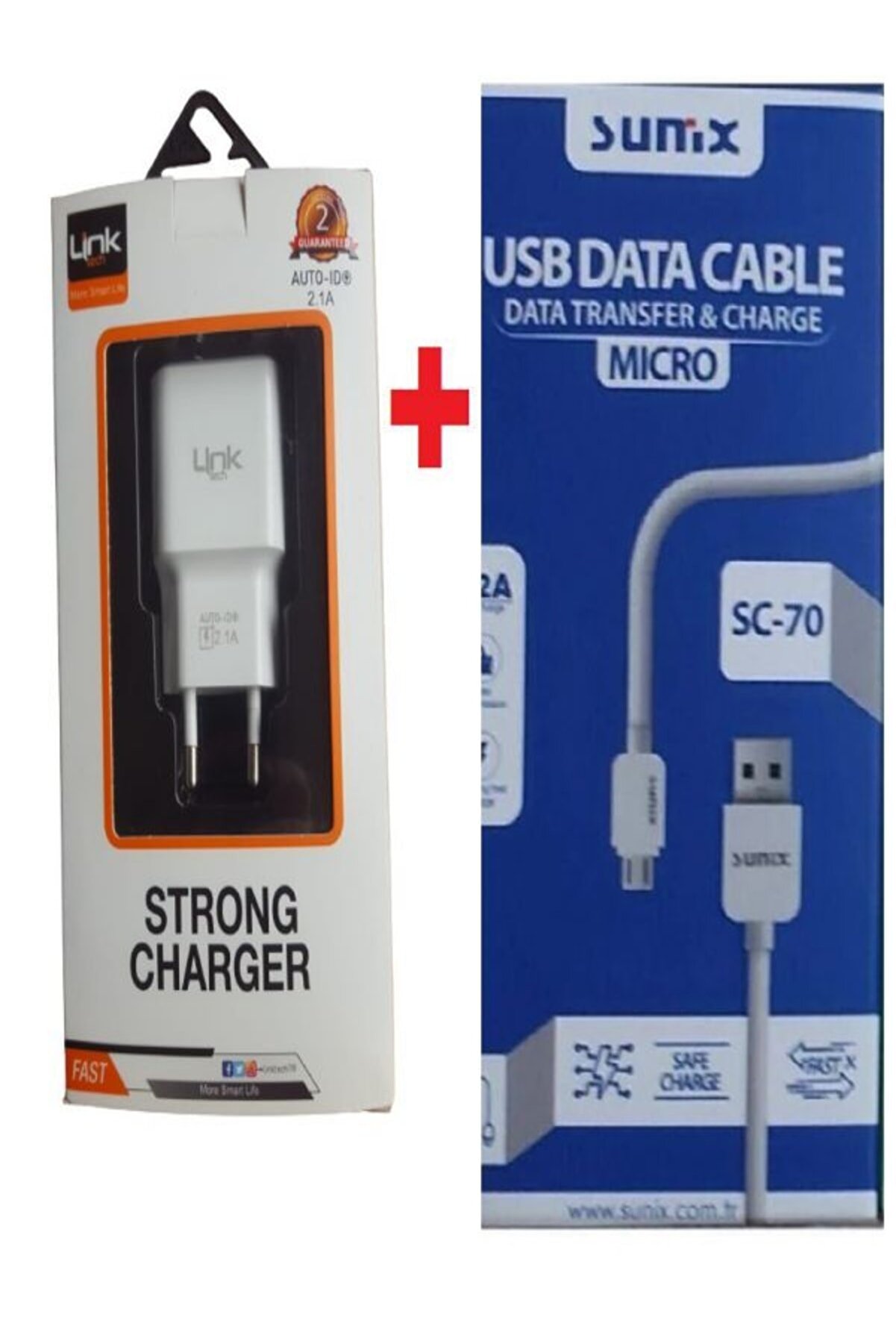 Li̇nk Şarj Adapt&ouml;r&uuml; 2.1A Şarj Adapt&ouml;r&uuml; Ve Suni̇x Mi̇kro Usb Data Ve Şarj Kablosu - 2A - Sc70