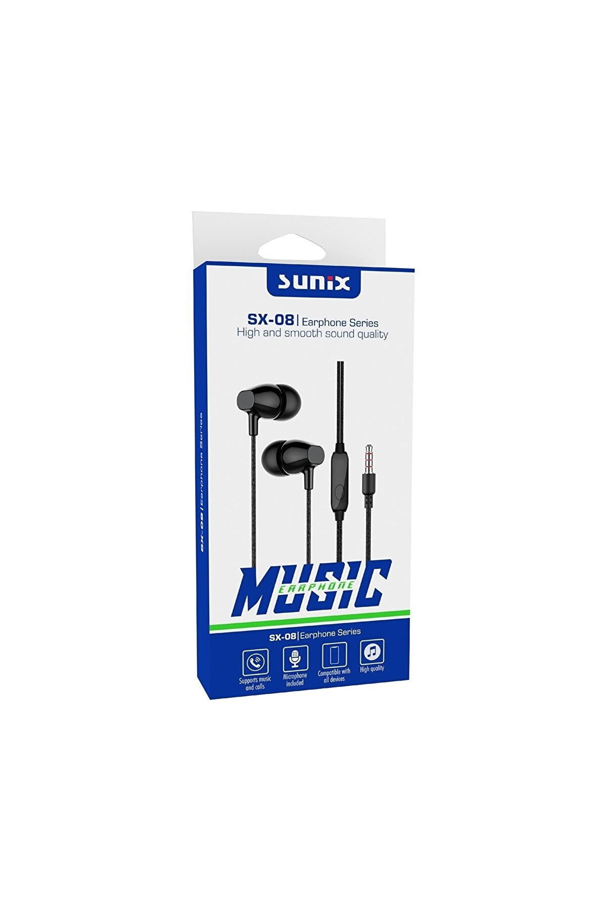 Sx Suni̇x -08 Kulak I&ccedil;i̇ Mi̇krofonlu 3.5Mm Jack Gi̇ri̇şli̇ Kulaklık -Si̇yah-Beyaz