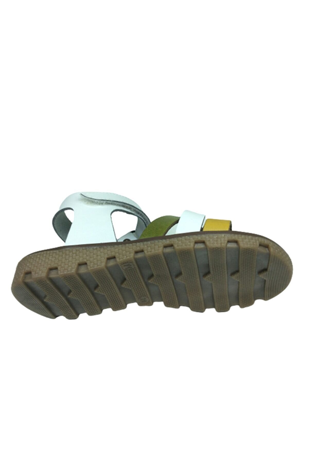 Pati̇k Kız Çocuk Sandalet Beyaz Önü Hardal Beyaz Yeşi̇l Atkılı Bi̇lekten Cırtlı Deri̇