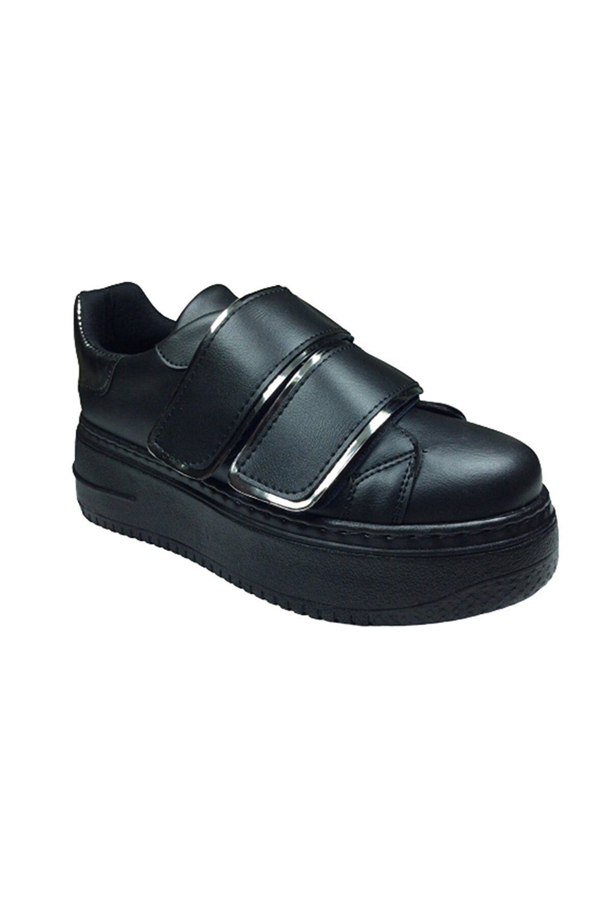 2001 Womenly Moda Sıyah Cırtlı Kadın Sneaker Spor Ayakkabı