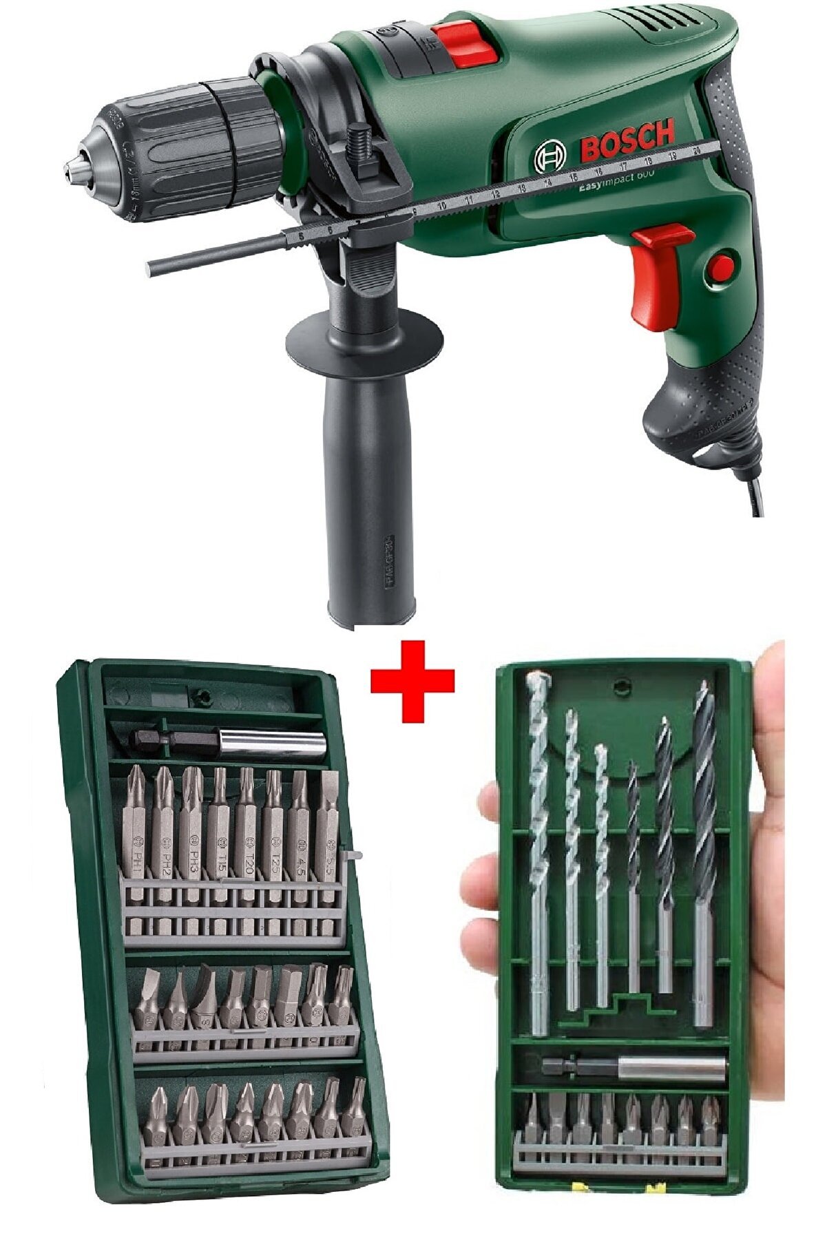 Bosch Darbeli̇ Matkap 600 Watt 13Mm + 15 Parça Matkap Ucu Vi̇dalama Ucu + 25 Parça Vi̇dalama Ucu Seti̇