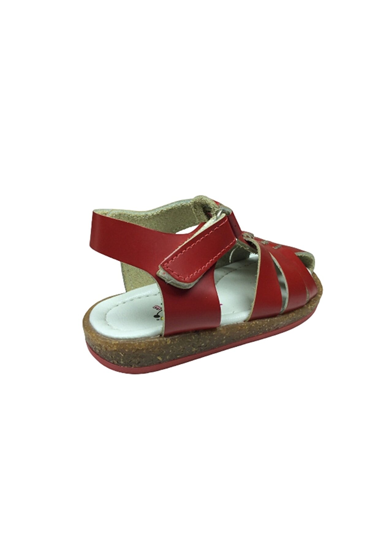 1001 Bebe Uni̇sex Kız Erkek Sandalet Kırmızı Di̇rekli̇ Bi̇lekten Cırtlı % 100 Deri̇