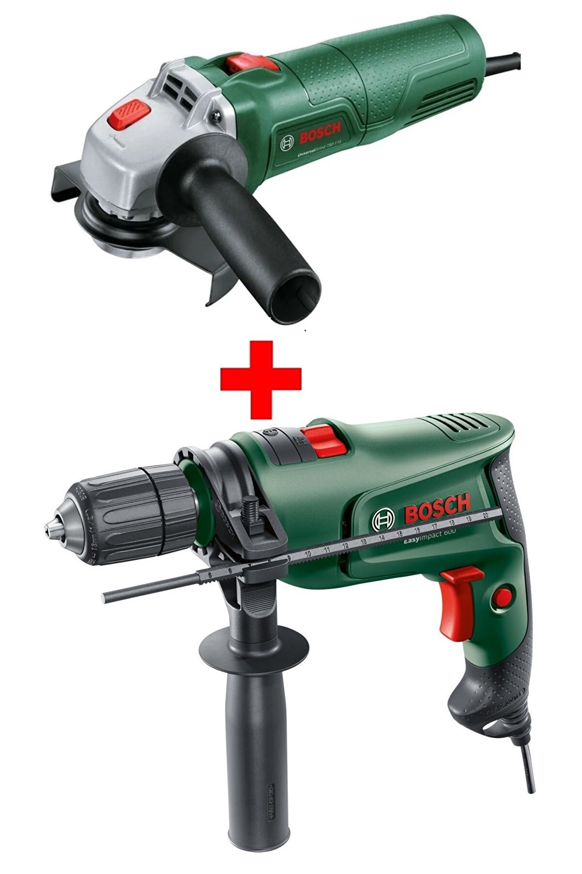 Bosch Spiral Taşlama Makinesi 750 Watt 115mm Sipral + Darbeli Matkap 600 Watt
