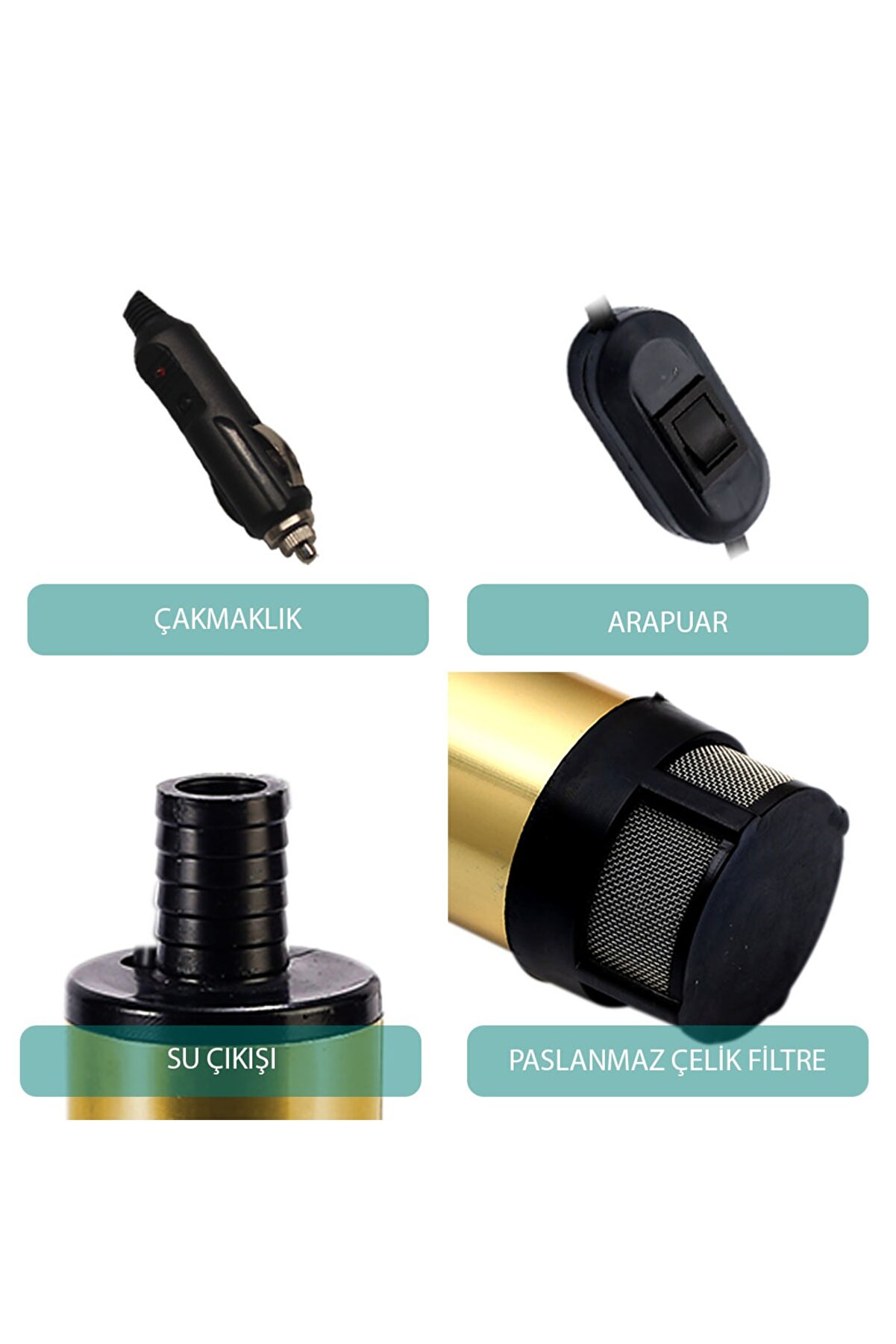 Kemos Kızılırmak 12 Volt Alümi̇nyum Dalgıç Ti̇pi̇ Sıvı Aktarma Pompası (Fi̇ltreli̇ + Arapuarlı + Çakmaklıklı)