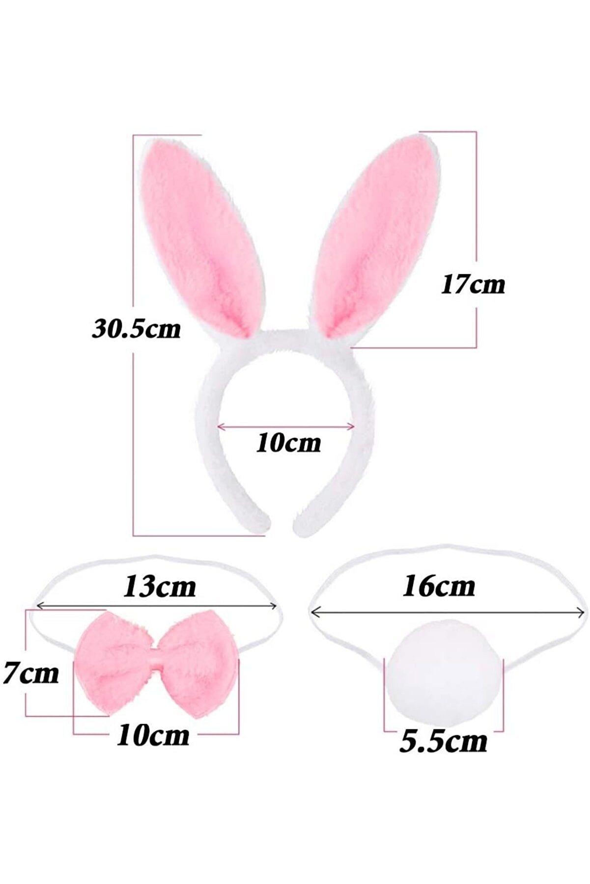 Go İthalat Tavşan Kost&uuml;m Seti̇ Ta&ccedil; Papyon Kuyruk Pembe Renk (4072)