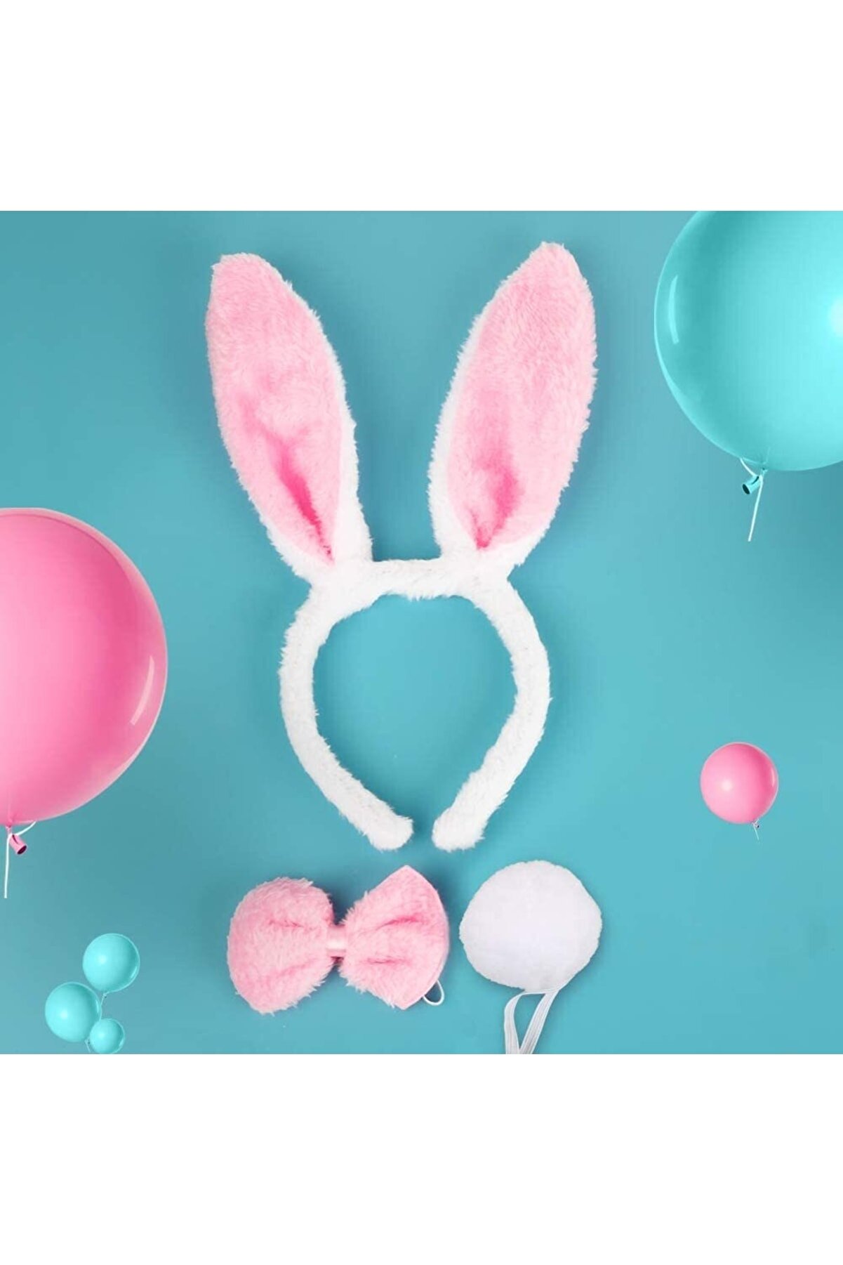 Go İthalat Tavşan Kost&uuml;m Seti̇ Ta&ccedil; Papyon Kuyruk Pembe Renk (4072)