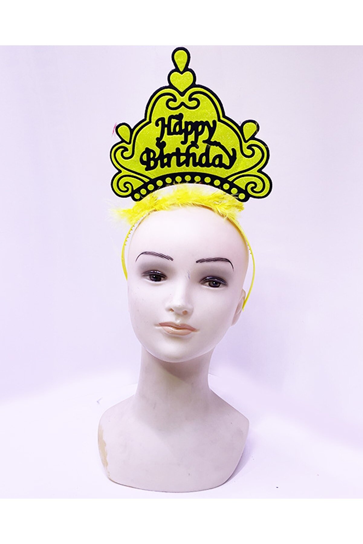 Go İthalat Happy Bi̇rthday Neon Sarı Renk Doğum G&uuml;n&uuml; Tacı 24X15 Cm (4072)
